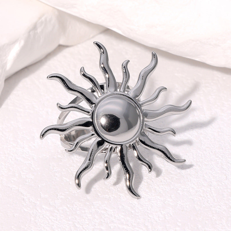 Minimalist Geometric Sunflower Ring in Stainless Steel with Plating Finish for Women