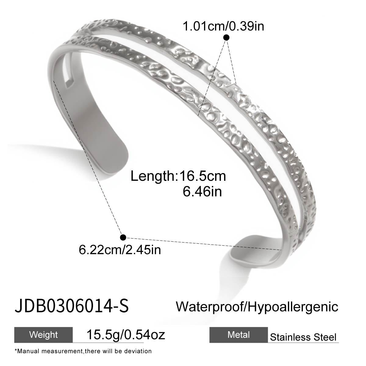 Pulsera abierta minimalista texturizada de acero inoxidable chapado para mujer