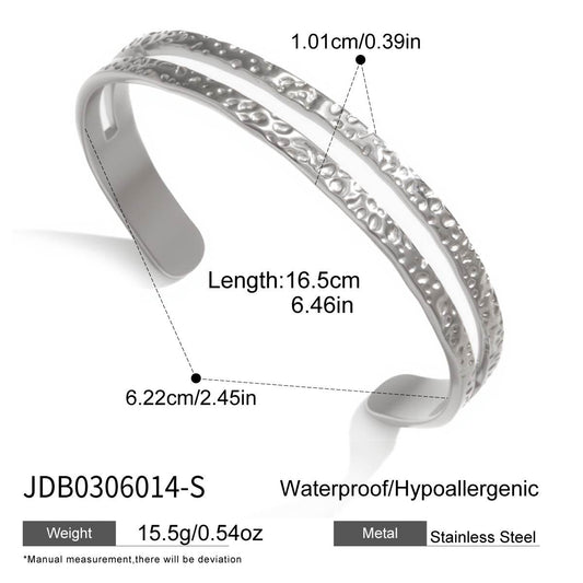 Minimalist Textured Plated Stainless Steel Open Cuff Bracelet for Women