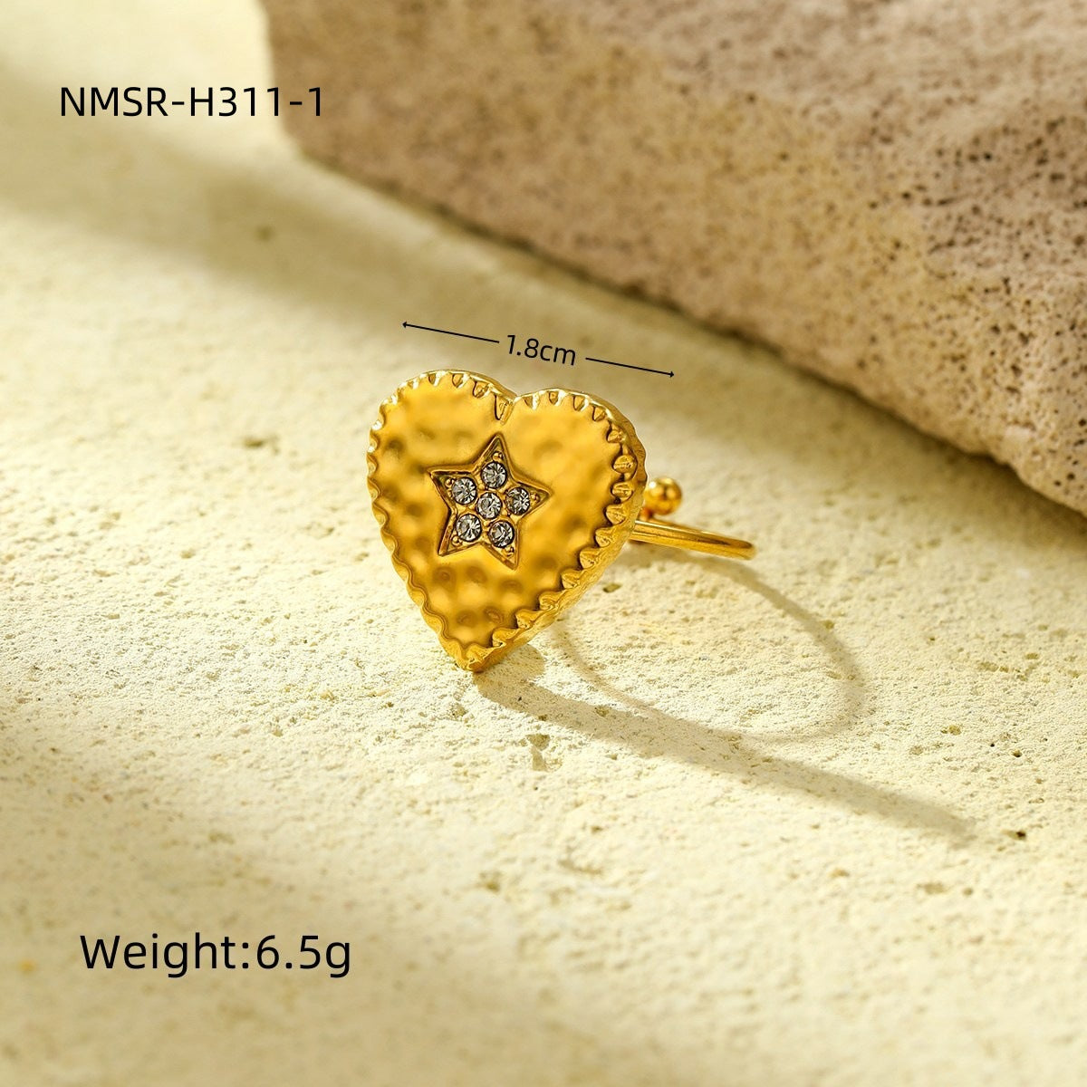 Anello da donna in acciaio al titanio, regolabile, intarsiato con strass a forma di cuore, stile lussuoso, con finitura placcata