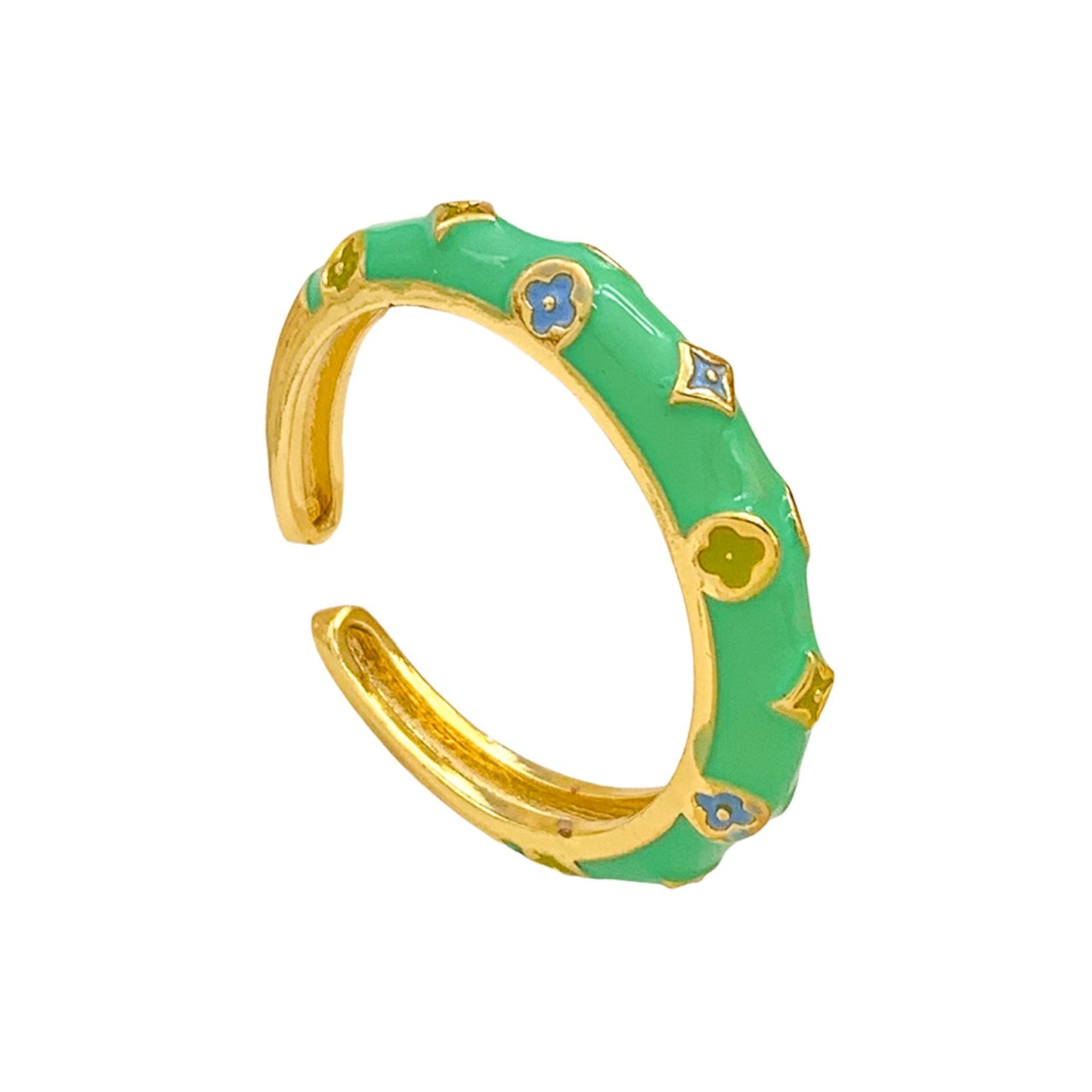Sweet Gold Plated Drip Oil Floral Alloy Ring for Women