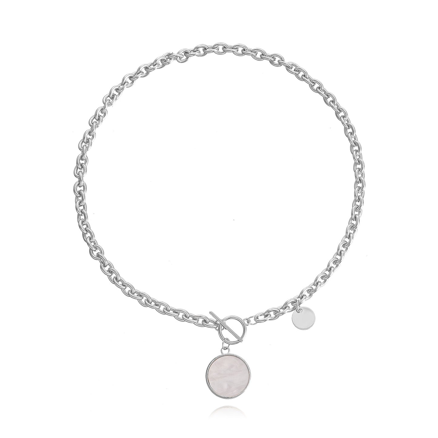 Punk Style Geometric Mother-of-Pearl Pendant Necklace for Women Alloy Chain with Plating Finish