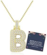 Sweet Hip-hop Letter Brass Cubic Zirconia Inlay Pendant Necklace Box Chain Unisex