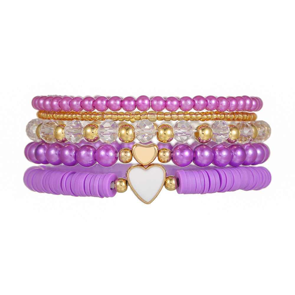 Bohemian Heart Drip Oil Resin and Pearl Beaded Stretch Bracelet Set for Kids