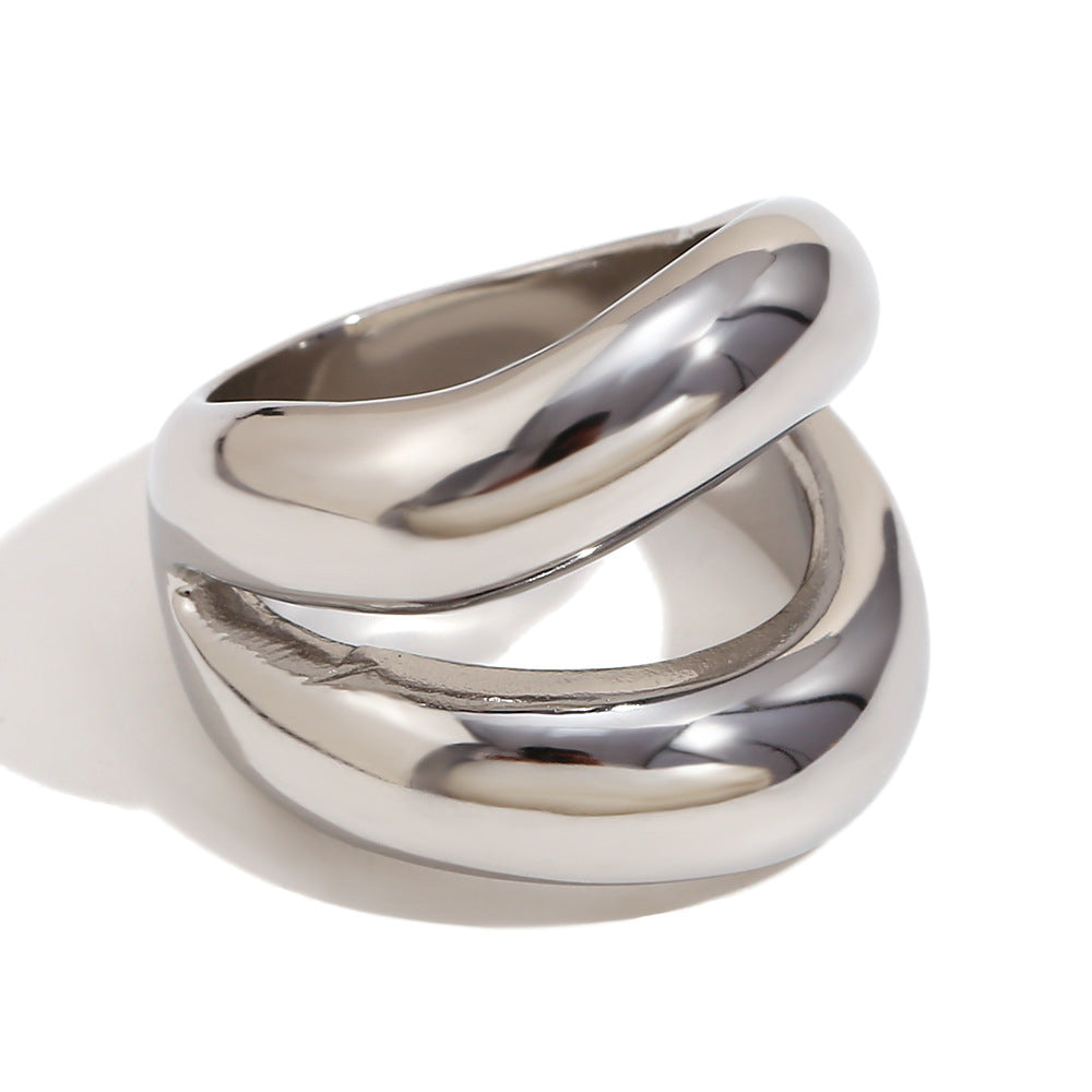 Vintage Elegant 18K Gold Plated Stainless Steel Oval Floral Geometric Ring for Women