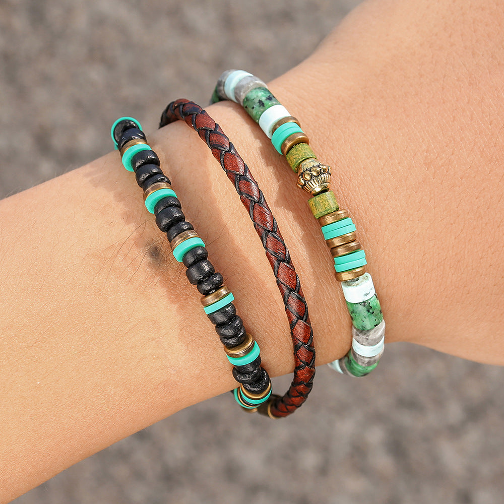 Handmade Turquoise Leather Bracelet Set