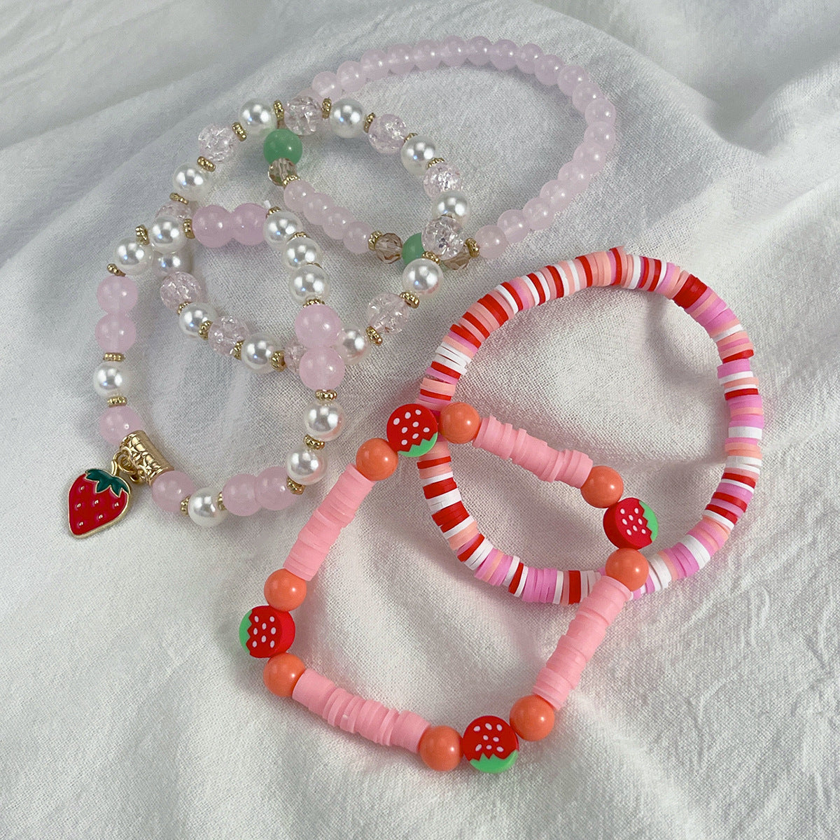 Sweet Strawberry Zinc Alloy and Acrylic Beaded Bracelet for Women