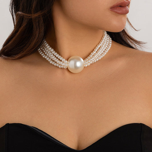 Collar de Perlas Geométricas Exageradas para Mujer con Cadena de Cuentas Multicapa Bañada y Detalles de Borlas