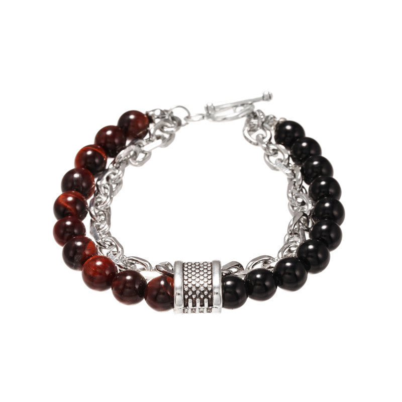 Punk Streetwear Geometric Matte Polished Alloy Bracelet with Crystal Inlay for Men and Women