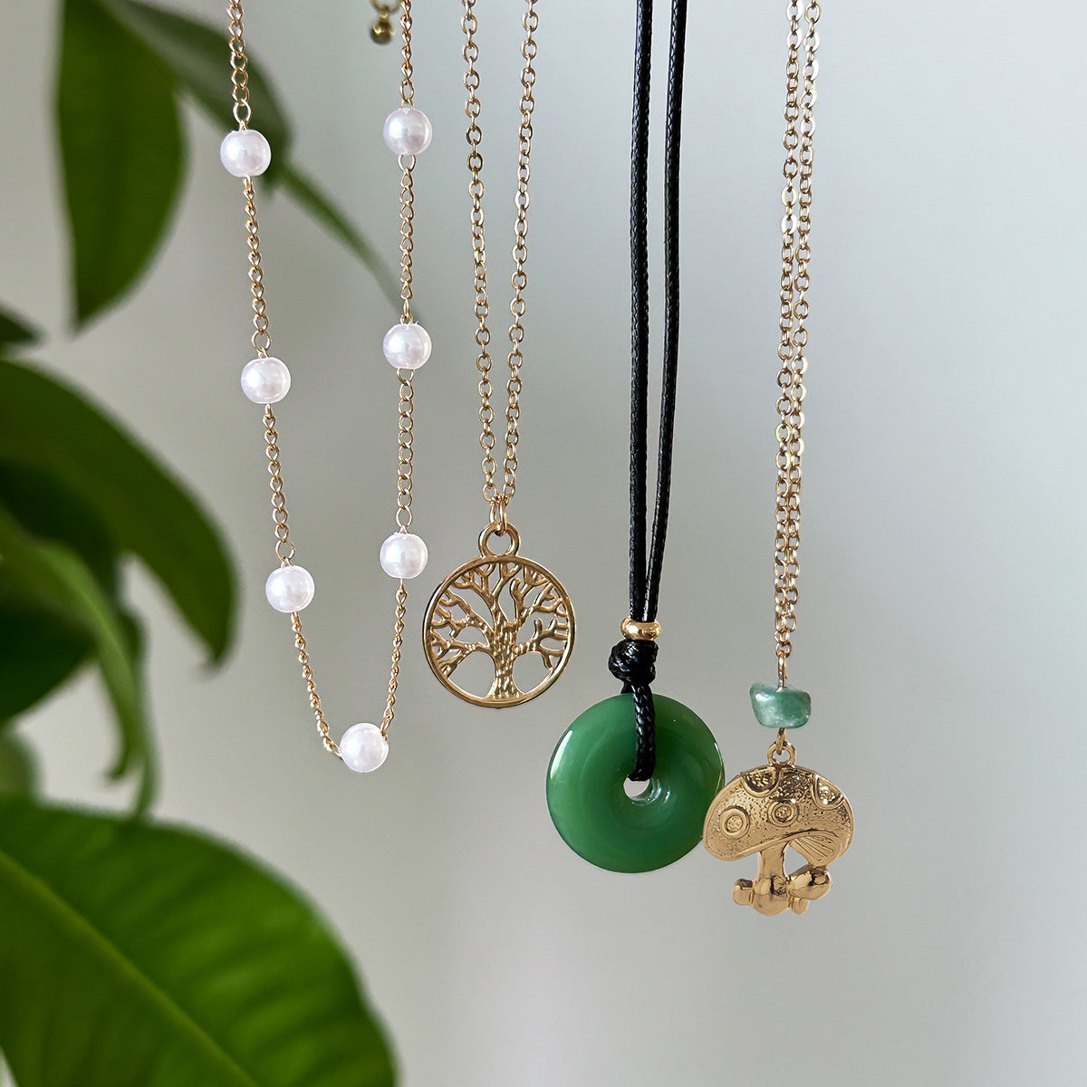 Collana Pendente Occhio di Allah Vintage Turchese da Donna con Perle in Lega e Cordino Cerato a Forma Geometrica