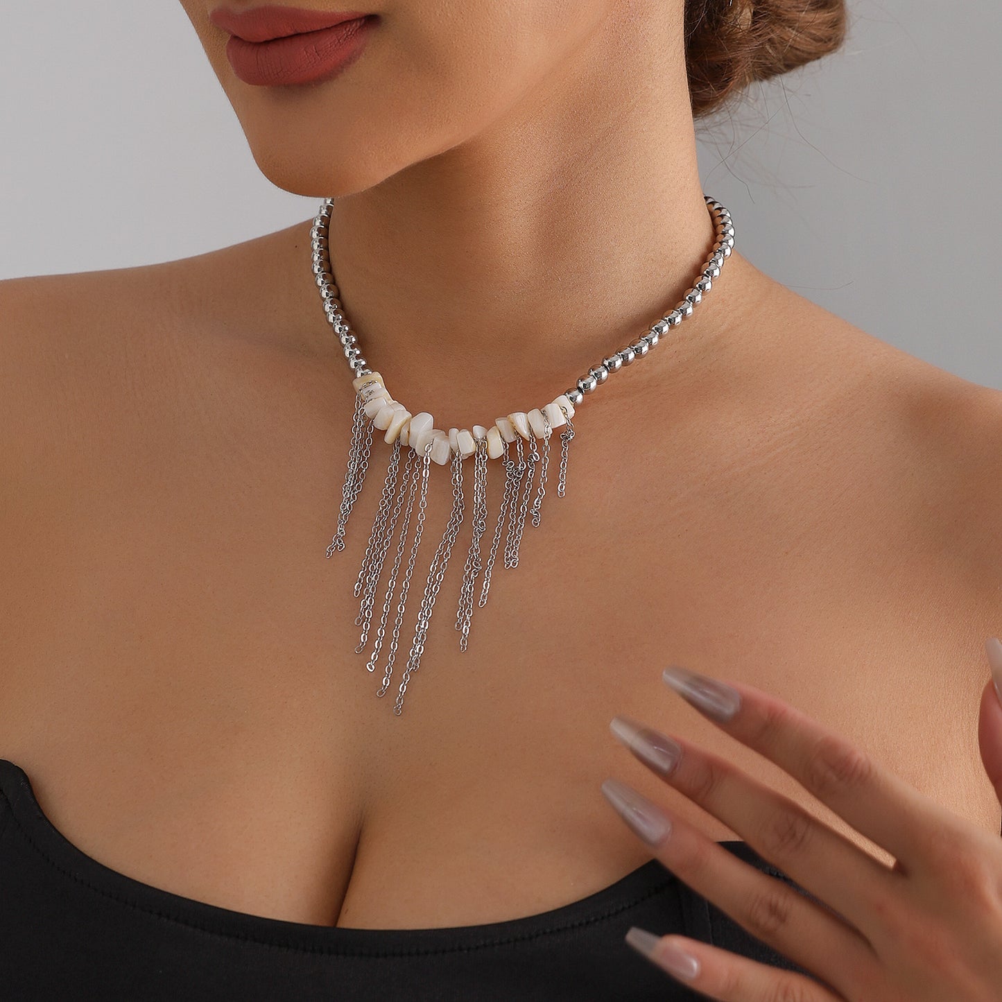 Streetwear Geometric Resin and Alloy Plated Tassel Necklace for Women