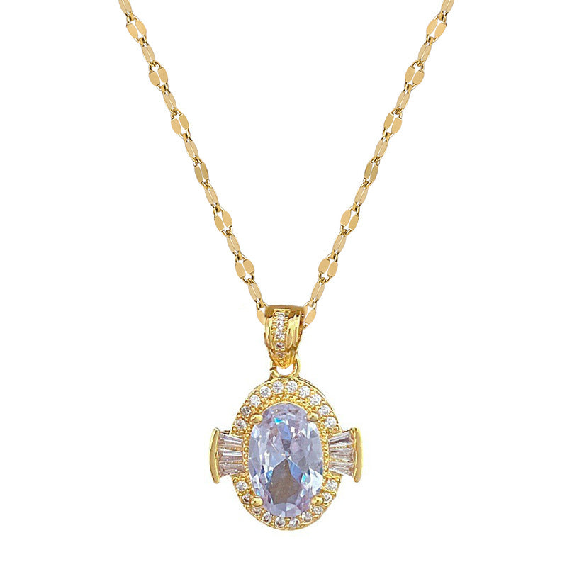 Collana minimalista ovale in zirconia per donna, catena a serpente in acciaio inossidabile con motivo luna