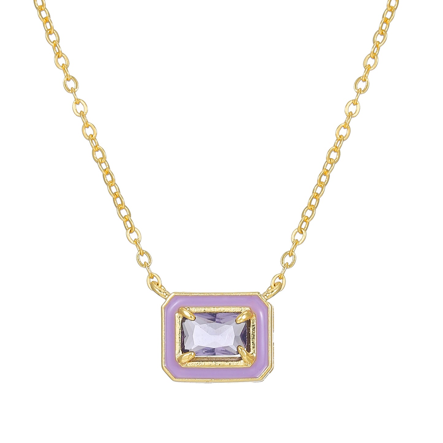 Macaron Candy Color Square Geometric Drip Oil Cubic Zirconia Pendant Gold Plated Brass Necklace for Women