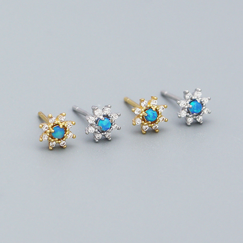 Orecchini a perno floreali in argento sterling 925 con intarsio in zirconi cubici