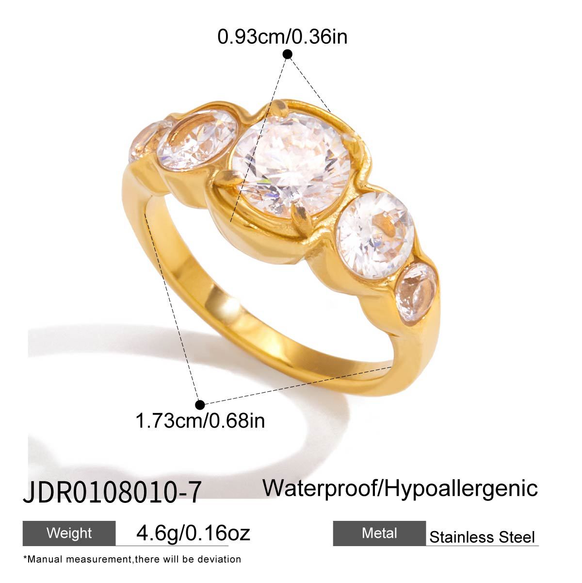 Anello da donna in acciaio inossidabile geometrico con accenti di zirconia placcato in oro 18 carati — Anello di lusso minimalista di tendenza
