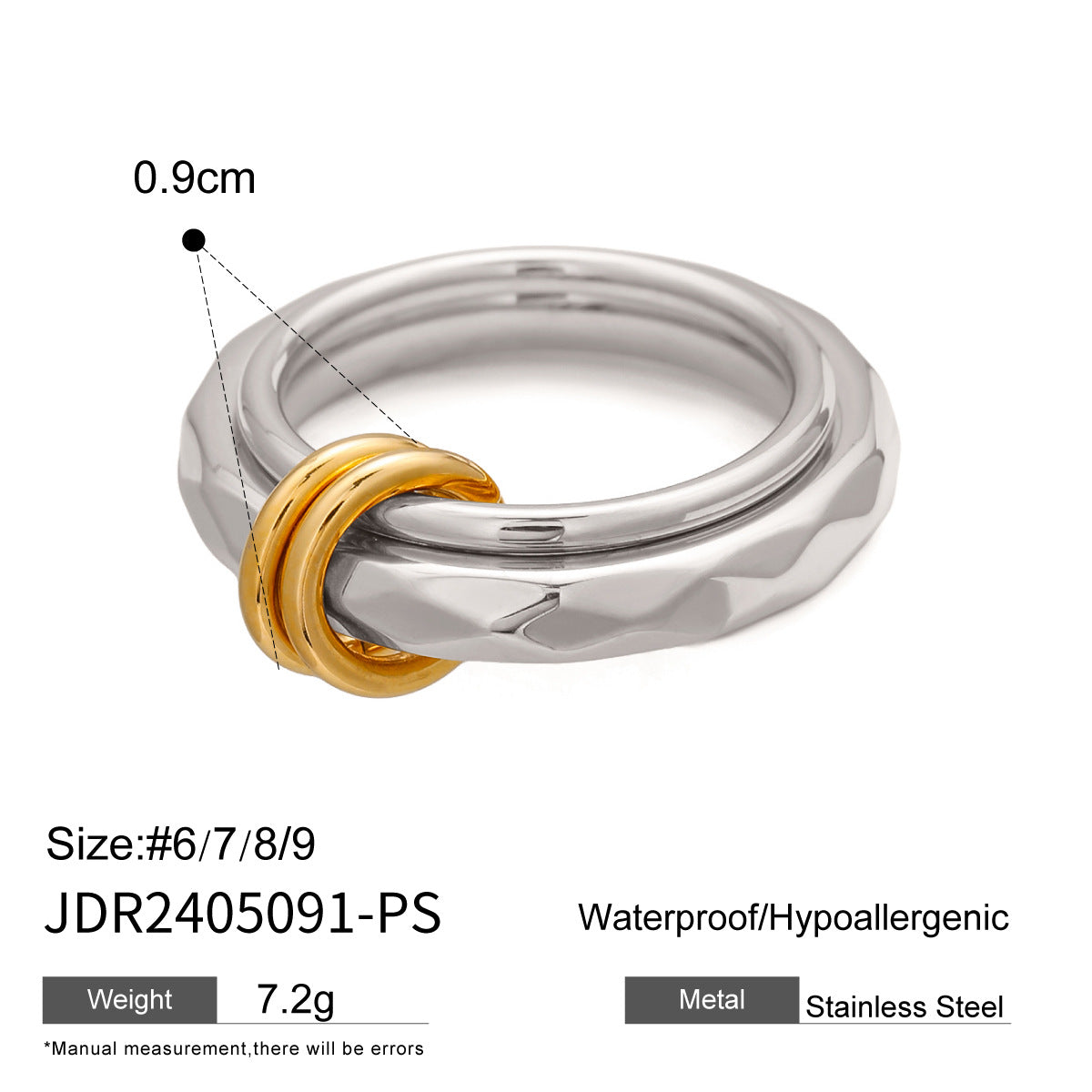 Luxury Geometric Letter Stainless Steel Ring PVD Gold Plated for Women