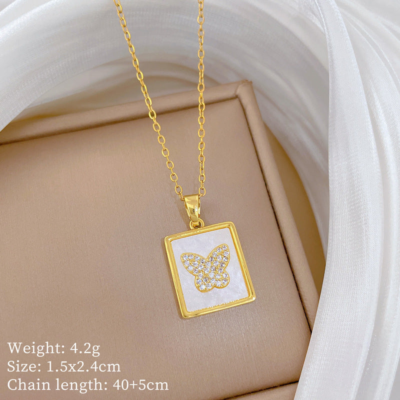Sweet Minimalist Animal Shape Brass Pendant with Cubic Zirconia Inlay Titanium Steel Necklace for Unisex