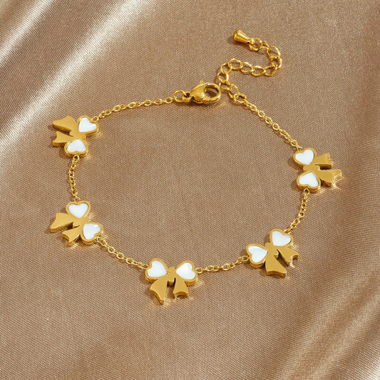 Minimalist Elegant Gold Plated Stainless Steel Bow Bracelet