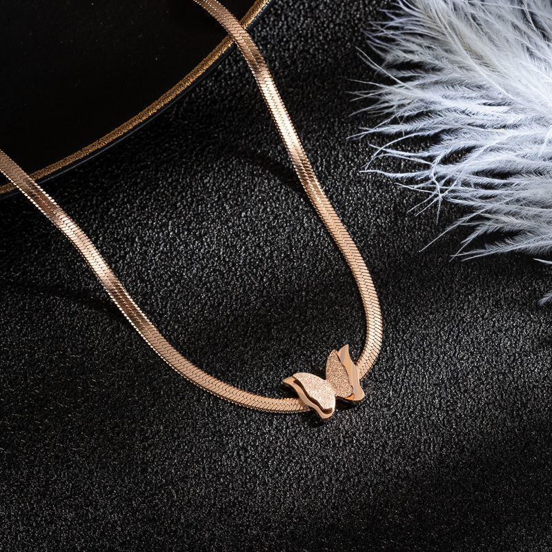 Minimalist 18K Gold Plated Titanium Steel Butterfly Pendant Snake Chain Necklace for Women
