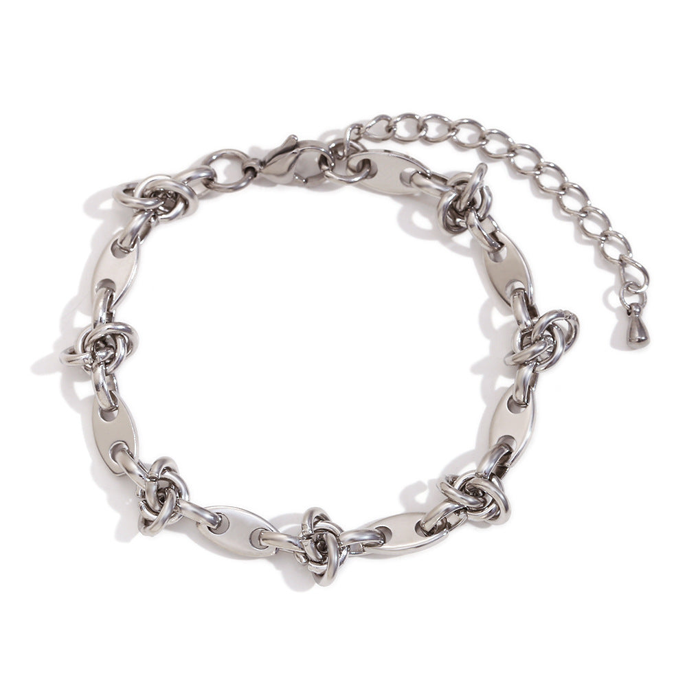 Fashionable Geometric Stainless Steel Plated 14K Gold Coffee Bean Knot Handcrafted Bracelet for Women