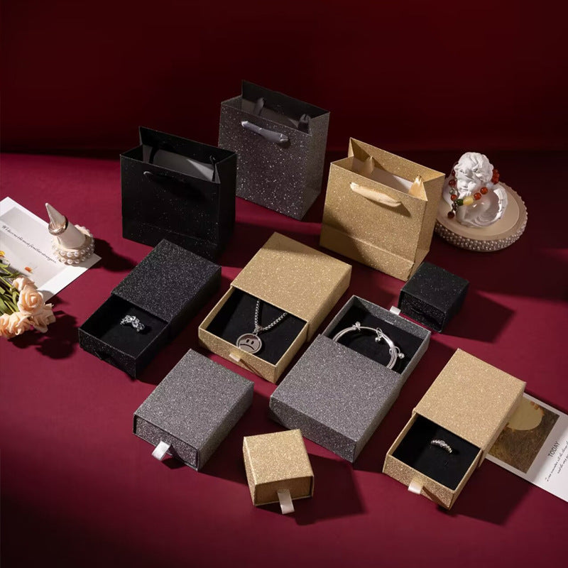 Gold Glitter and Silver Glitter Jewelry Drawer Box for Earrings Rings Necklaces Gift Packaging