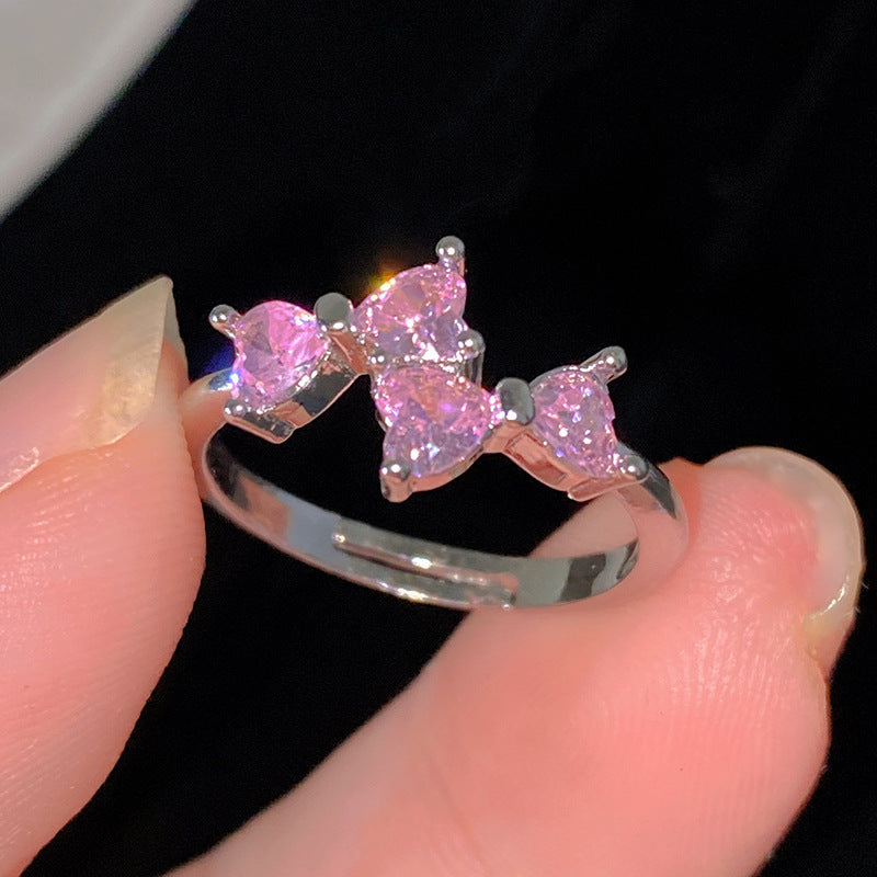 Sweet Cubic Zirconia Inlay Brass Bow Ring for Women