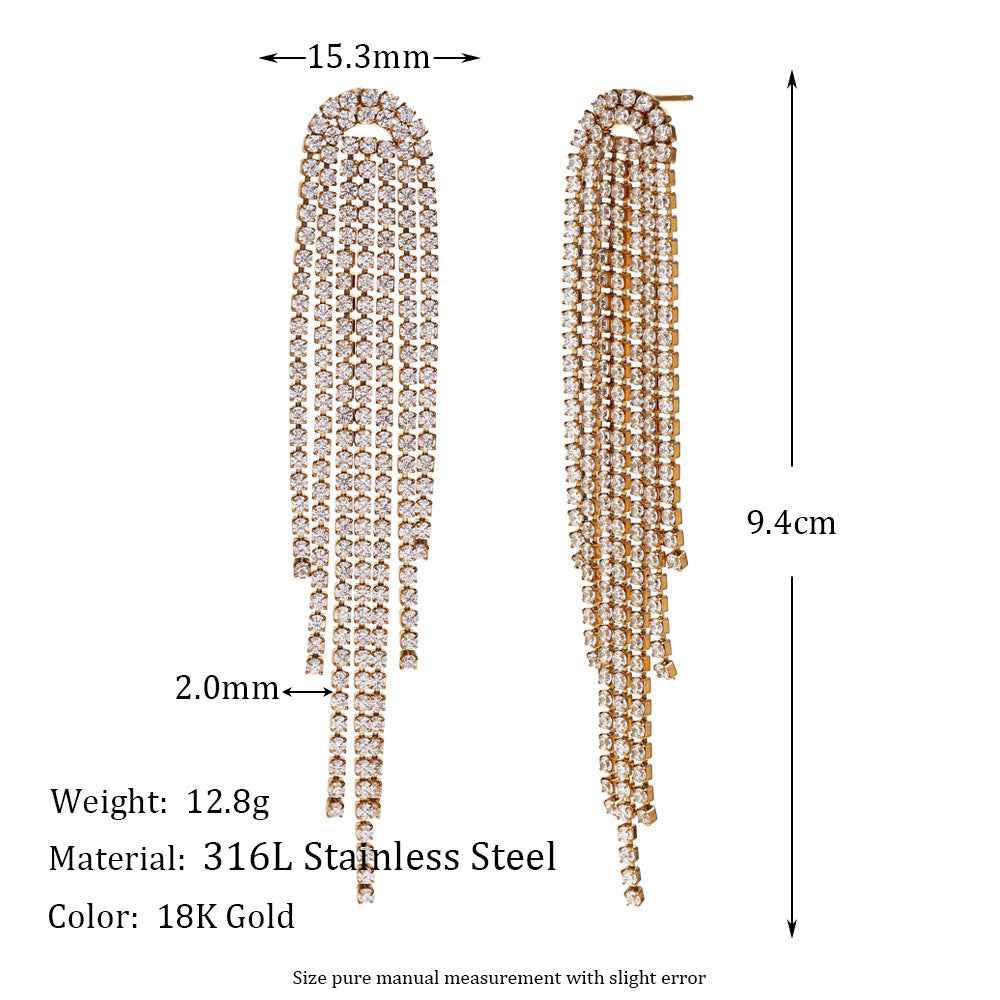 Orecchini alla Moda Geometrici in Acciaio al Titanio con Placcatura in Oro 18K, Accento in Zircone, Design Pendente ad Arco per Abiti da Sera