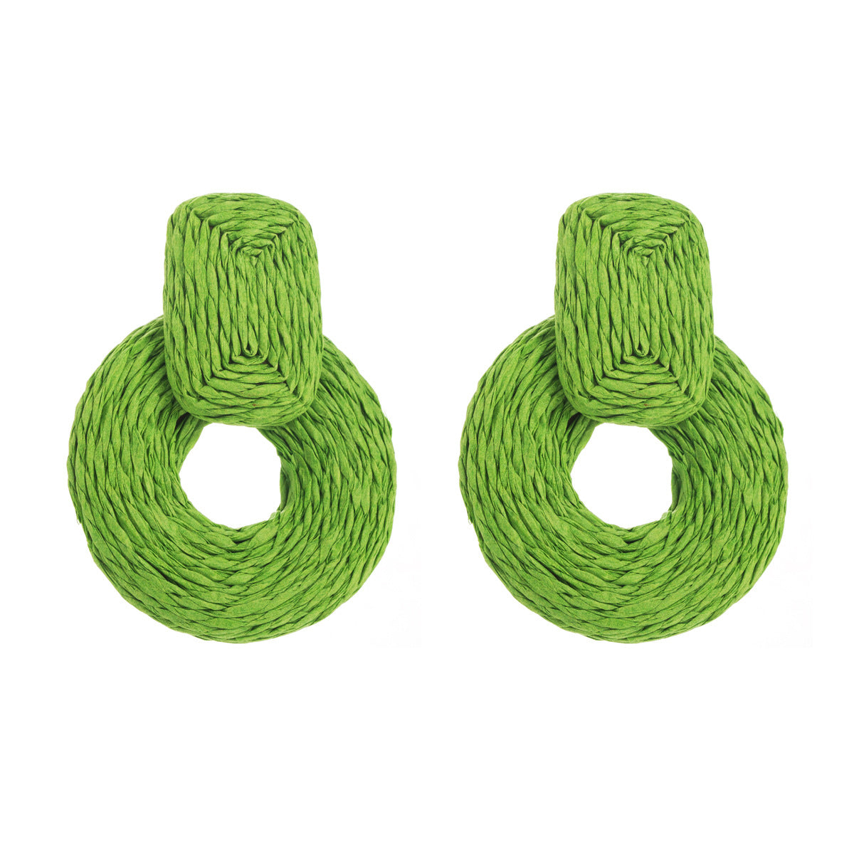Pendientes colgantes geométricos de rafia tejidos a mano estilo bohemio para mujer, joyería dulce y fresca de verano para vacaciones
