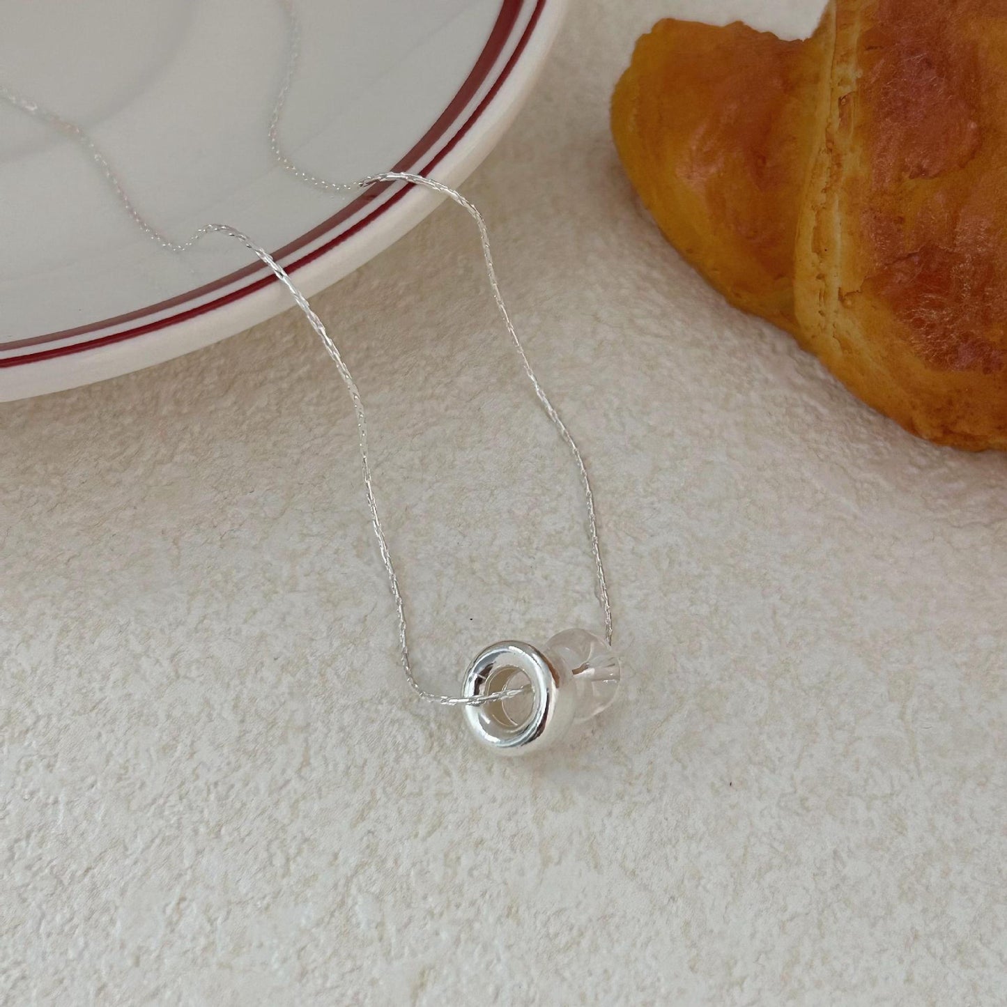 Minimalist Geometric Circle Pendant Necklace in 925 Sterling Silver with Plated Finish
