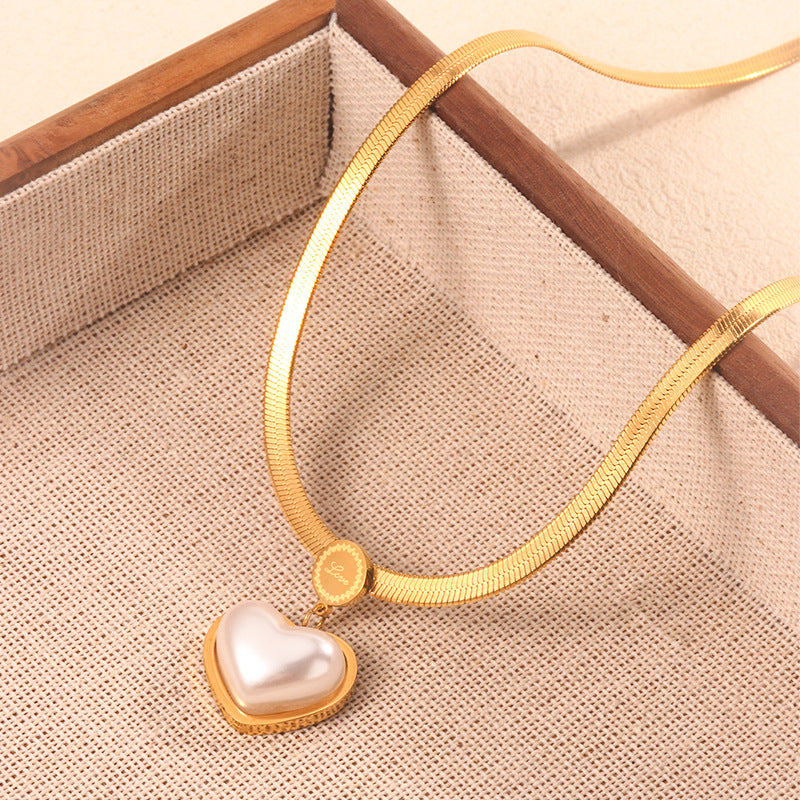 Sweet 18K Gold Plated Heart Stainless Steel Snake Chain Necklace