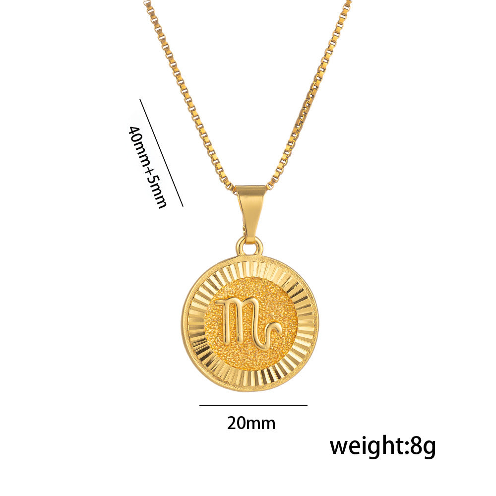 Fashionable Zodiac and Letter Shape Polished Titanium Steel Necklace for Women with O-Chain