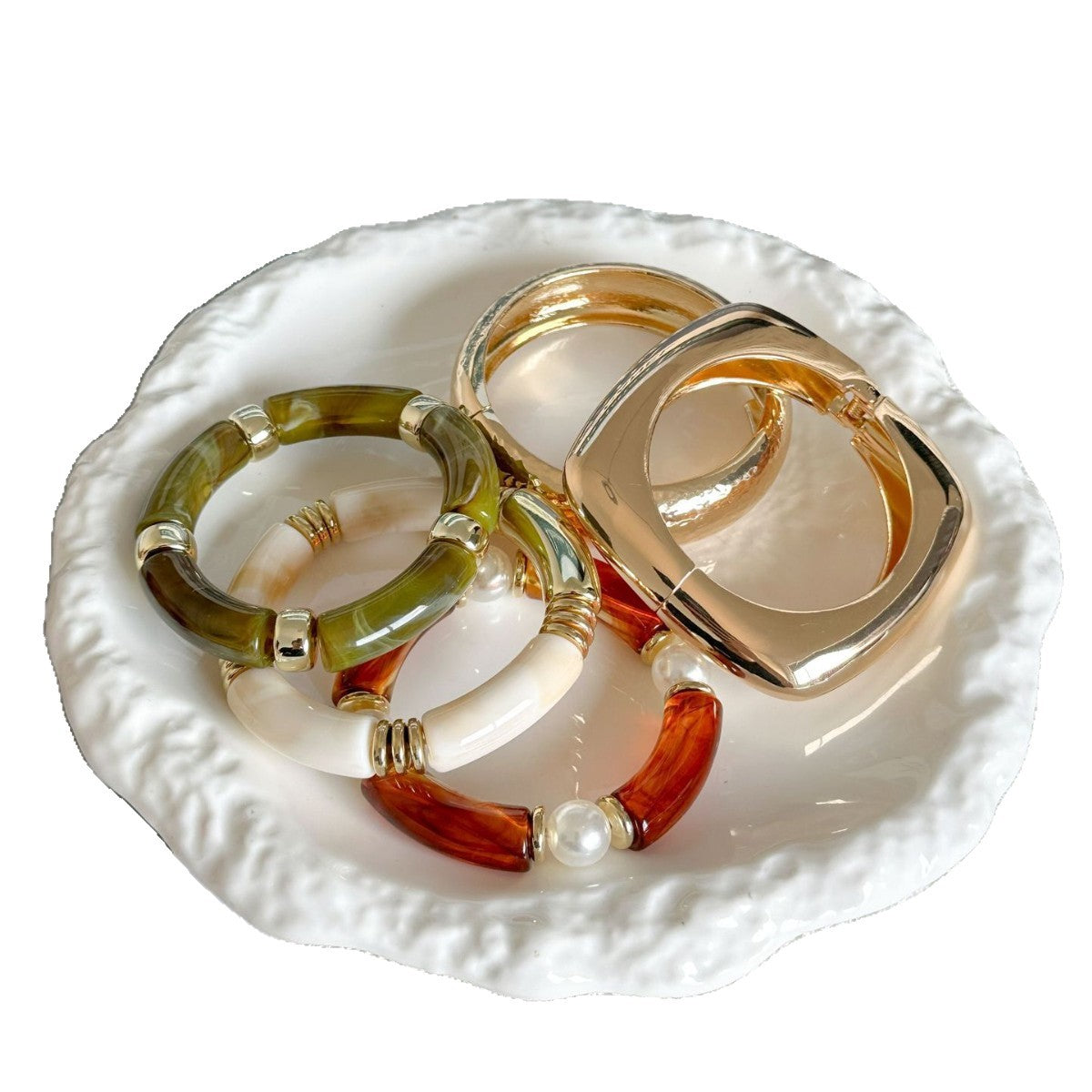 Vintage Minimalist Geometric Round Oval Alloy Plated Bracelet Set