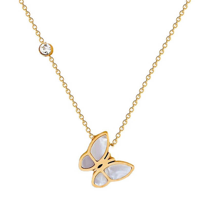Minimalist Titanium Steel Butterfly Pendant Necklace for Women with Gold Plating and Geometric Design Locket Chain
