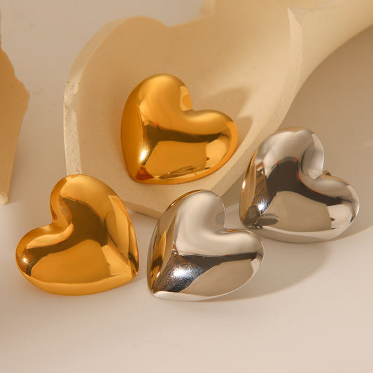Orecchini da donna minimalisti in acciaio al titanio a forma di cuore con placcatura in oro 18 carati