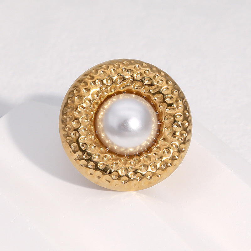 Anello Aperto Geometrico Martellato Minimalista in Acciaio Inossidabile Placcato Oro 18K da Donna