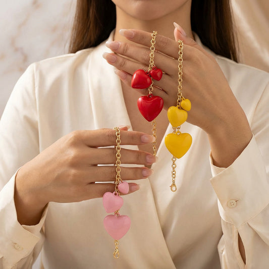 Heart Shaped Resin Pearl Plated Brass Keychain Bag Charm
