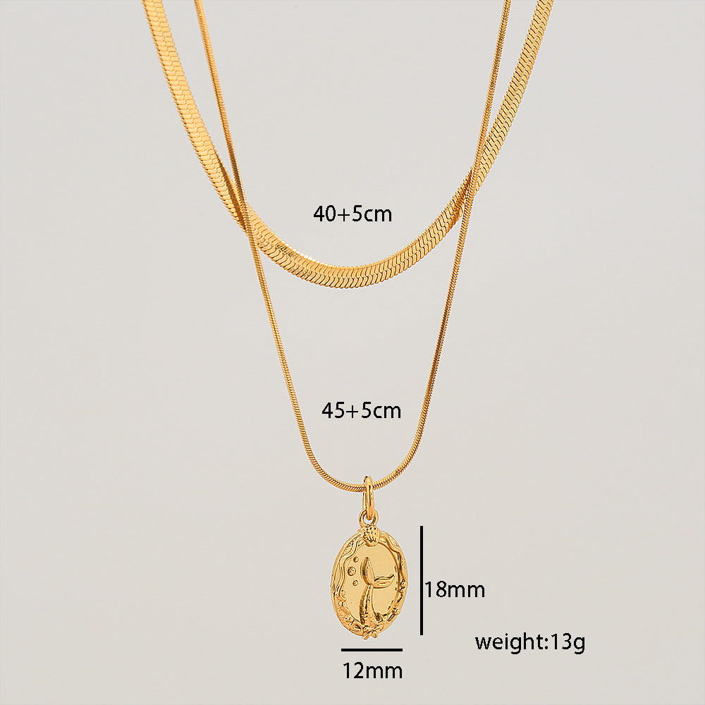 Collana a doppia catena serpente minimalista da donna in acciaio al titanio placcato oro 18K