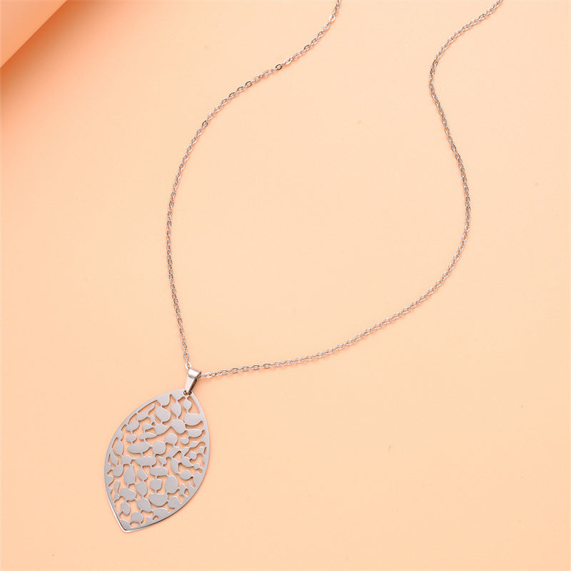 Minimalist Geometric Stainless Steel Leaf Pendant Necklace for Women with Plated Finish