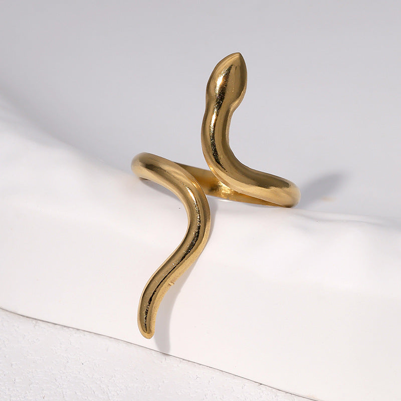 Anello Aperto Minimalista da Donna a Serpente in Acciaio Inossidabile Placcato Oro 18K Regolabile