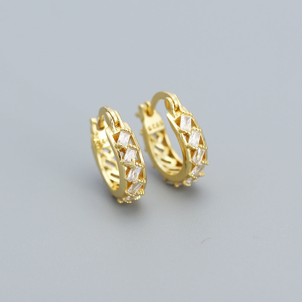 Orecchini a cerchio da donna in argento Sterling 925 minimalisti con zirconi cubici quadrati geometrici