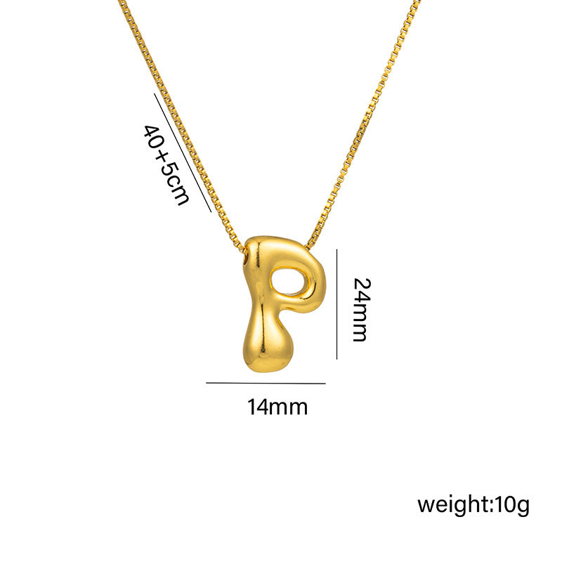 Bonito collar con dije de burbuja en forma de letra Q, estilo Q, de acero de titanio con chapado en oro de 18 quilates para mujer