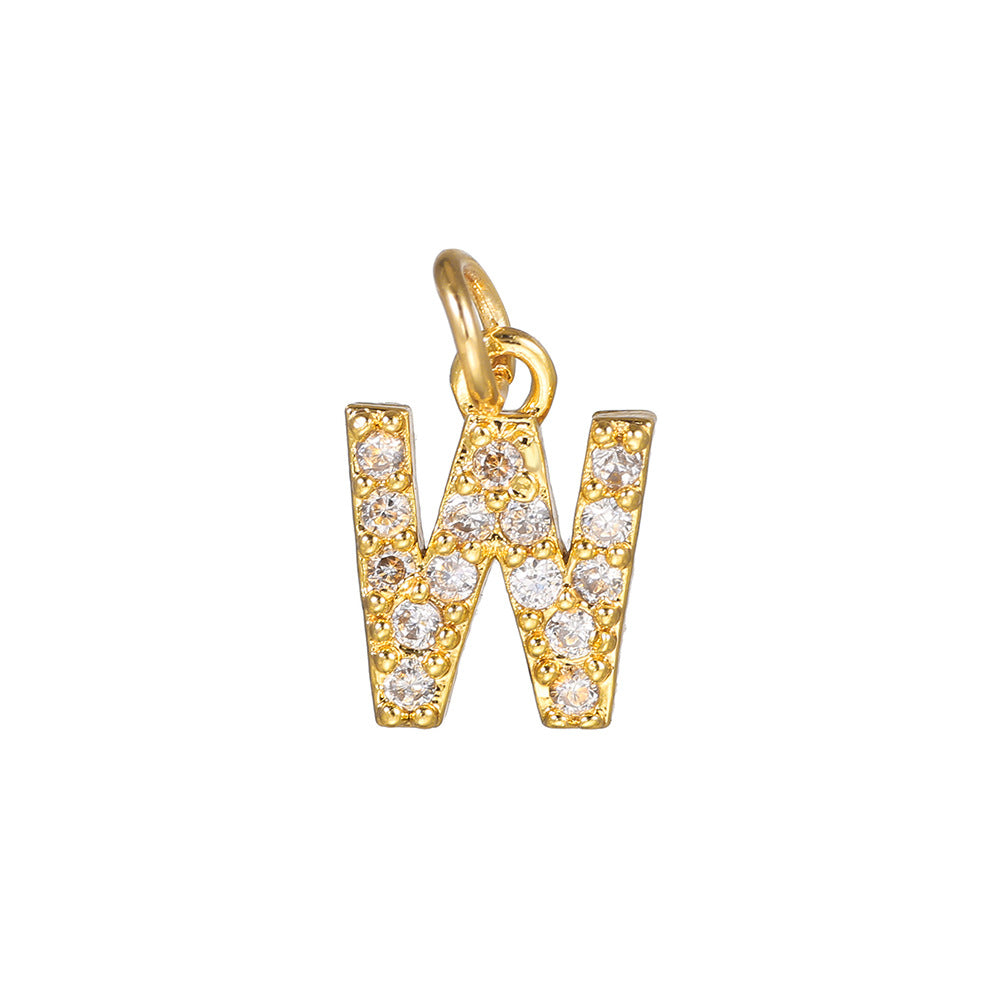 18K Gold Plated Brass Letter Cubic Zirconia Inlay Charm Bar