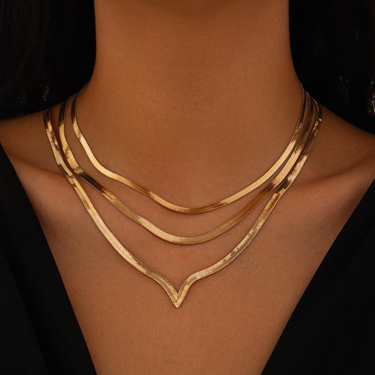 Punk Geometric Plated Brass Snake Chain Multi-layer Necklace for Women