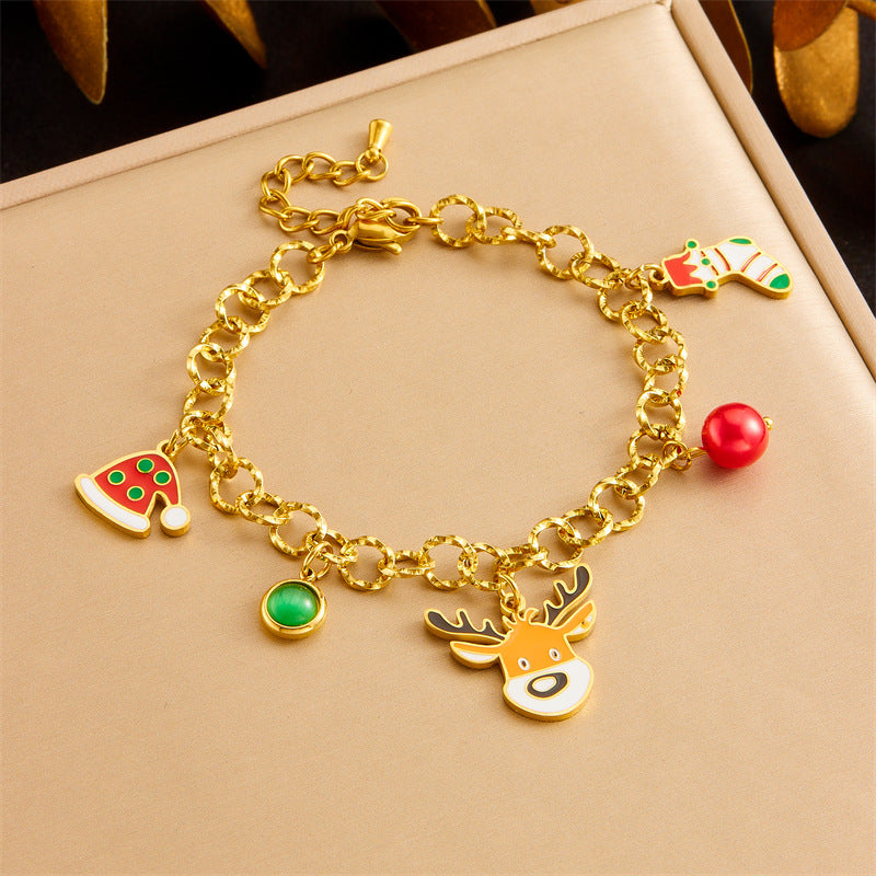 Sweet Cartoon Drip Oil Animal Pendant Stainless Steel Plated Cable Chain Jewelry Set for Women