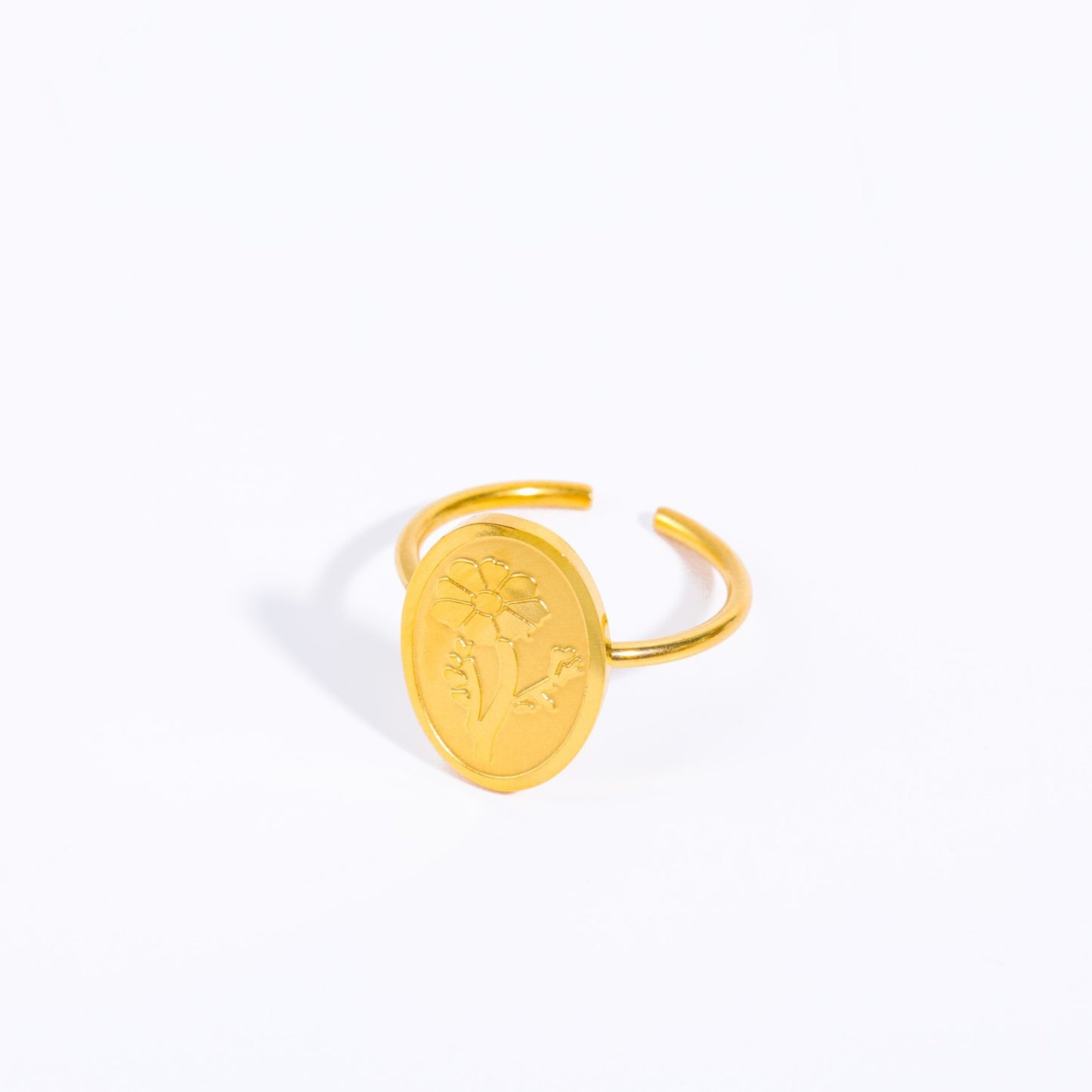 Geometric Stainless Steel Titanium Steel Open Ring with Zircon Birthstone Accents Plated in 18K Gold for Women