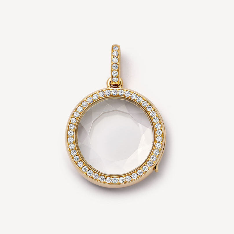 Ciondolo locket geometrico rotondo vintage in ottone placcato oro 18K con catena a maglie