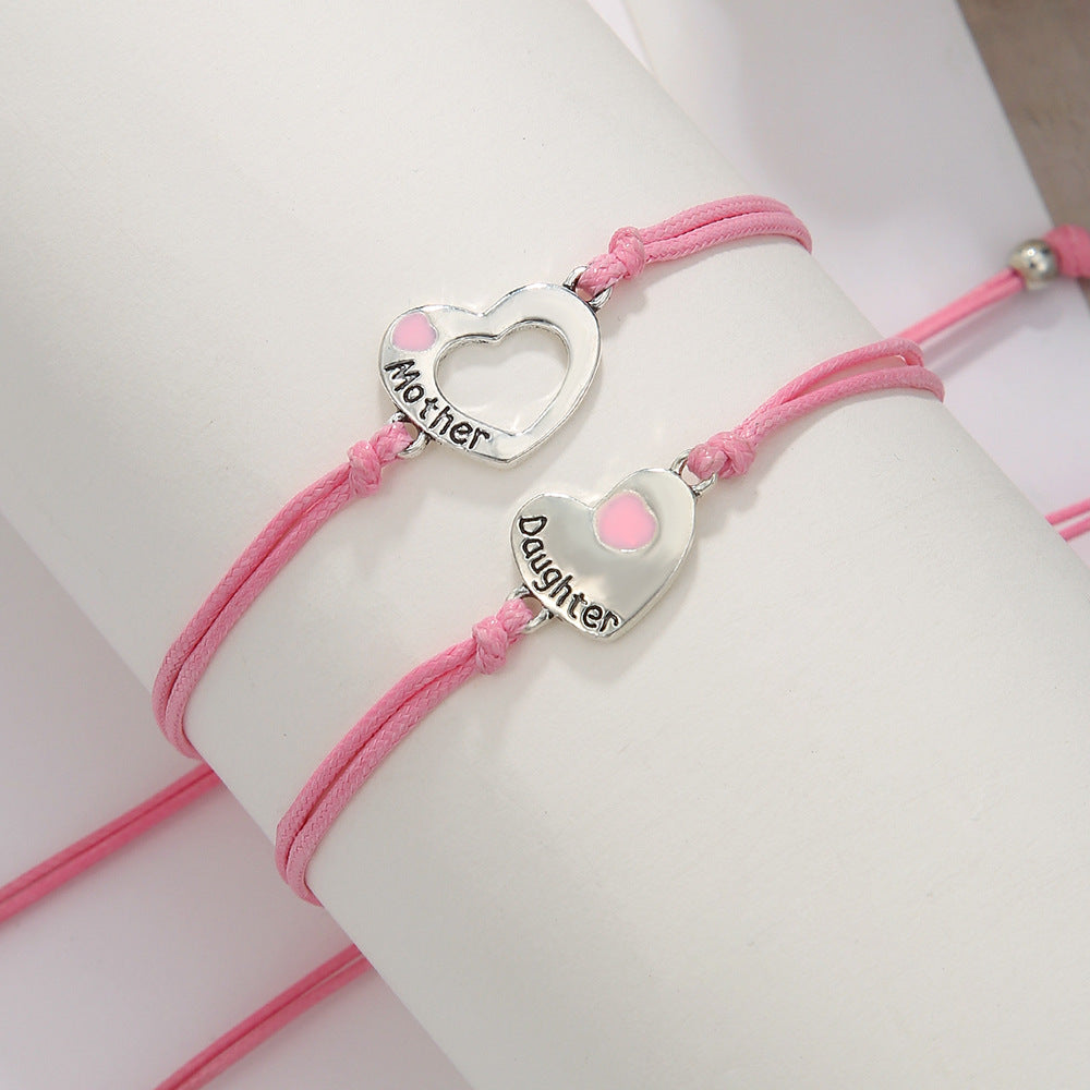 Minimalist Hollow Heart-Shaped Alloy Bracelet with Enamel Finish for Mother and Daughter Matching
