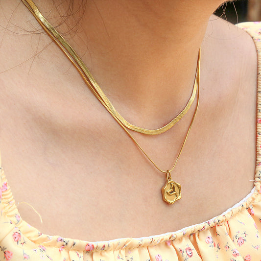 Fashionable Two-Tier Snake Chain Necklace with Titanium Steel Mermaid Tail Pendant for Women, Electroplated Stainless Steel Jewelry