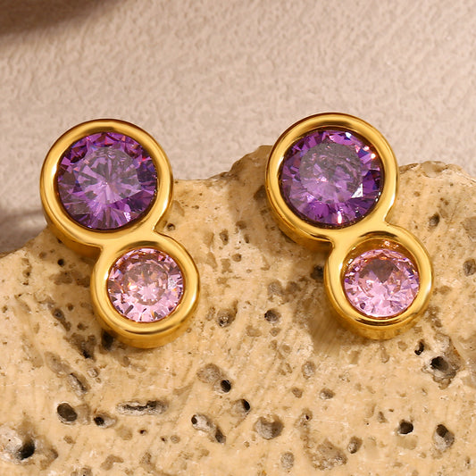 Minimalist Modern Geometric Round Stainless Steel Earrings with 18K Gold Plating for Women