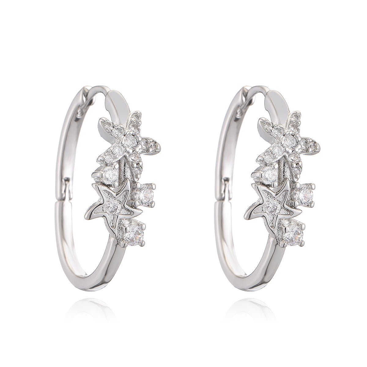Minimalist Starfish-Shaped Copper Earrings with 18K Gold Plating and Micro-Paved Zirconia for Women